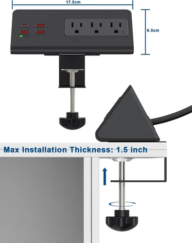 Vista 6 de Regleta de alimentación de abrazadera de escritorio 3 AC 4 USB PD 20W USB-C