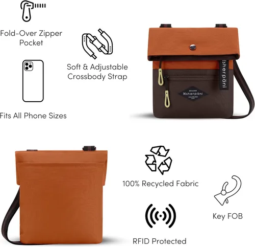 Vista 7 de Sherpani Pica, bolso cruzado pequeño, bolso cruzado de nailon, bolso de hombro diario, bolsos para mujer, protección RFID, Clay, S, Pica