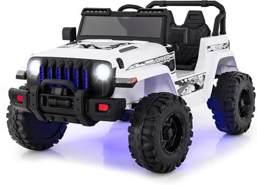 Vista 16 de OLAKIDS Camión de paseo para niños, vehículo eléctrico de 12 V con control remoto, automóvil para niños pequeños a batería con música, bocina, 3 Azul