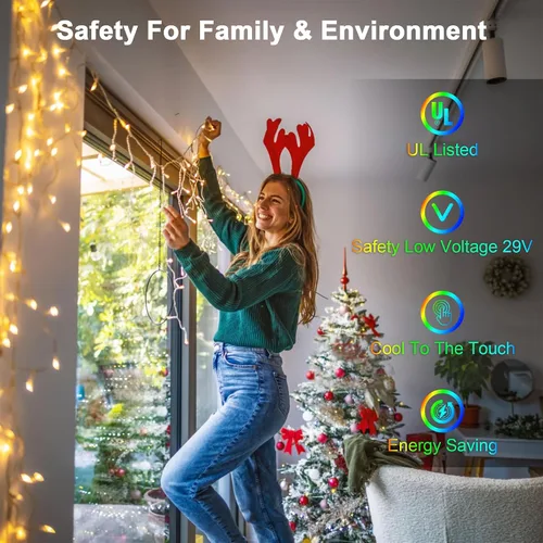 Vista 5 de 612 luces LED de Navidad para exteriores de 60 pies, 136 gotas de hielo, 12 modos profesionales con temporizador de memoria y brillo, tira de luces