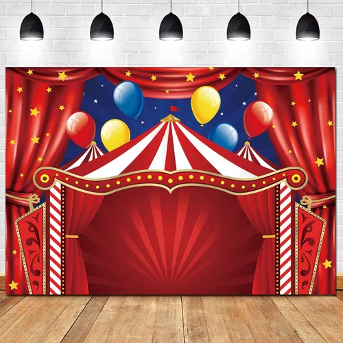 Vista 5 de Telón de fondo de carpa de circo roja Big Top temática de carnaval fiesta de cumpleaños fondo de fotografía para recién nacidos baby shower cabinas
