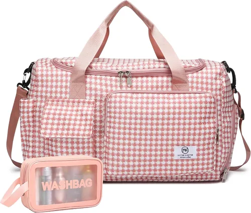Vista 25 de Pequeña bolsa de gimnasio para mujer, bolsa de viaje con compartimento para zapatos