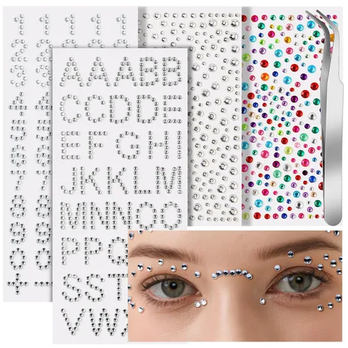 Vista 10 de Teenitor Gemas Faciales Perlas para el Cabello Diamantes de Imitación para Maquillaje Festival Joyas Faciales Joyas para el Cabello, 1300PCS