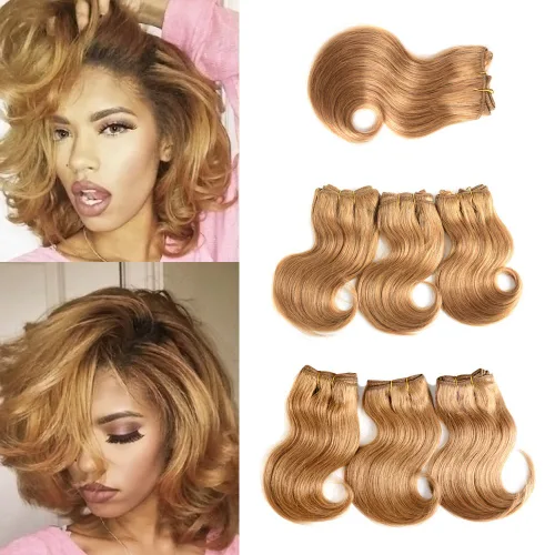 Vista 8 de VIOLET Cabello 8 Pulgadas Brasileño Rizado Profundo Tejido Cabello Corto Humano 6 Paquetes Con Cierre 100% Extensiones de Cabello Humano Sin