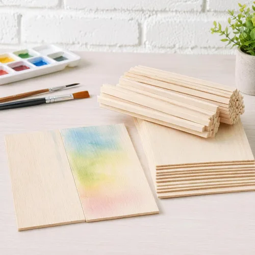 Vista 4 de Kit de manualidades de madera de balsa prémium Barsha Space - 10 hojas sin acabar (10x15cm, 12.7mm) + 140 palos (3mm & 6mm) - Ideal para modelos