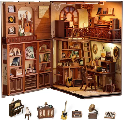 Vista 18 de Kit de rincón de libros Cutefun - Kit de casa de muñecas en miniatura de bricolaje para adultos y adolescentes, kit de construcción de mini casa