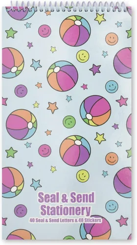 Vista 2 de iscream Seal and Send - Bloc de notas de papelería de 40 hojas con sellos, pelotas de playa 40 Pack, Cute Design, Spiral Bound, Large 10.5" x