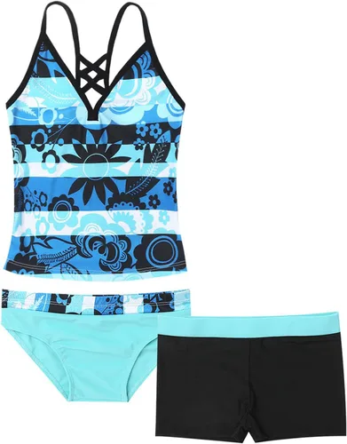 Vista 11 de ranrann Conjunto de 3 piezas de camiseta con estampado floral y pantalones cortos para niñas Púrpura