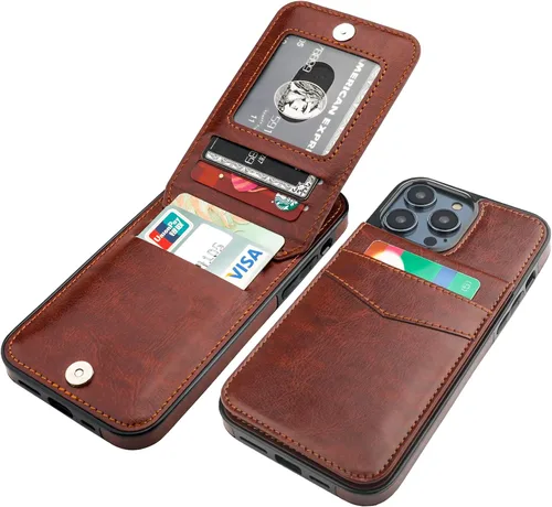 Vista 21 de KIHUWEY Compatible con iPhone 14 Pro Funda Cartera con Tapa con Soporte para Tarjetas de Crédito, Cuero Premium con Cierre Magnético, Función Atril