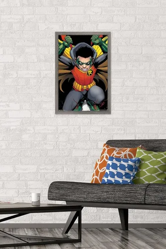 Vista 2 de Trends International DC Comics - Póster de pared de Robin - Damian Wayne, 14.725 x 22.375 pulgadas, versión enmarcada de madera de granero