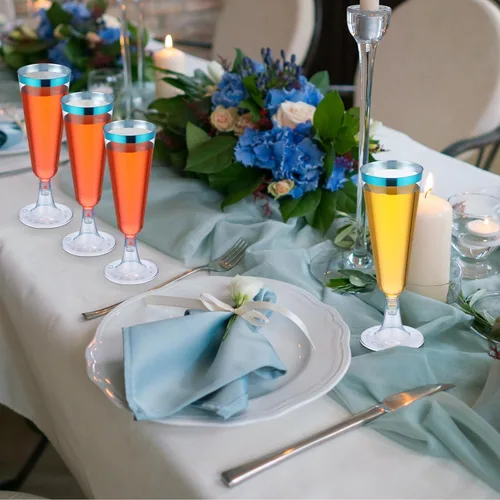 Vista 7 de Dandat 100 copas de champán de plástico desechables de 5 onzas con borde, copas de vino para boda, quinceañera, suministros de fiesta de cumpleaños
