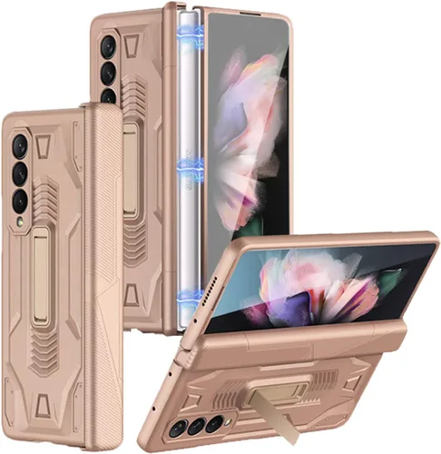 Vista 10 de Miimall Funda compatible con Samsung Galaxy Z Fold 3 con protección de bisagra, protector de pantalla de vidrio templado y función atril todo