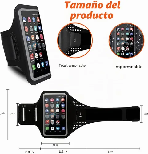 Vista 5 de Soporte de teléfono para correr Brazalete celular para iPhone 11 12 13 14 15 Pro Max XS X XR Plus Galaxy