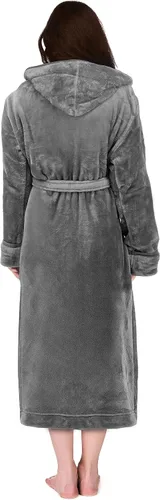 Vista 2 de NY Threads - Bata de baño de vellón con capucha para mujer, larga y afelpada