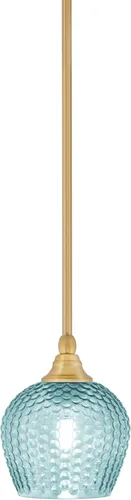 Vista 231 de Toltec Lighting Tallo Colgado Mini colgante, acabado de cobre negro, 3.5" cuadrado humo burbuja vidrio