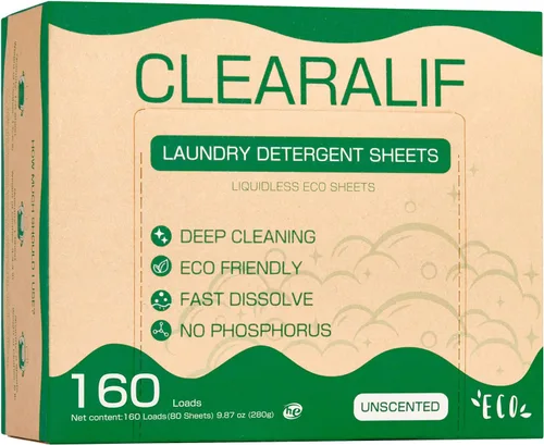 Vista 17 de Hojas de detergente para lavandería hasta 160 lavados, Amber Dusk - Excelentes para viajes, apartamentos, dormitorios, tiras de detergente CLEARALIF