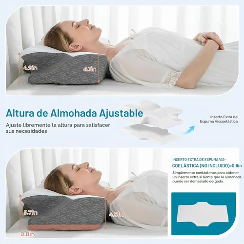 Vista 4 de Elviros - Almohada cervical de espuma viscoelástica con funda de almohada extraíble