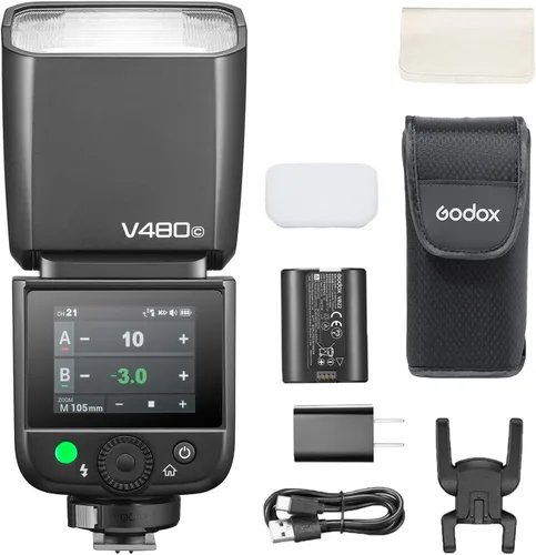 Vista 12 de Godox V480-S V480 Flash para Sony, Speedlite con Pantalla Táctil, GN50 de Alta Salida, Carga USB-C, Reciclaje Rápido de 1.7s, 650 Parpadeos