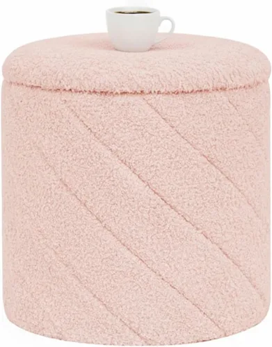 Vista 11 de B FSOBEIIALEO Otomana con almacenamiento, Otomana redonda de almacenamiento de bouclé con bandeja, Taburete reposapiés para dormitorio, Otomana