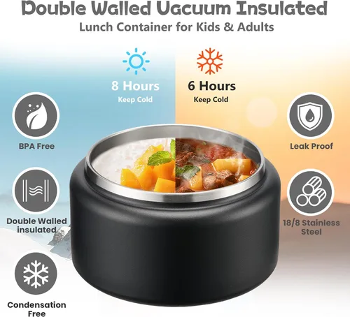 Vista 5 de BABHAMNESS Termo de sopa de 13.5 onzas para comida caliente para niños, recipiente aislado al vacío con tapa de hebilla, boca ancha, a prueba