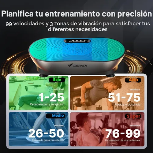 Vista 6 de Merach V33 Pro Vibration Plate Exercise Machine with Touchscreen, 99 Speeds Resistance Bands, Bluetooth, 350lbs Capacity, Vibration Platform for