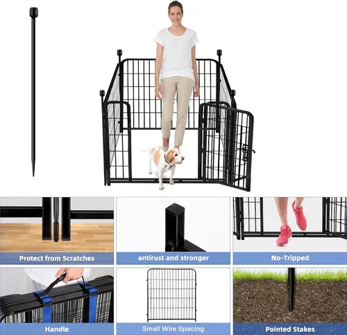 Vista 2 de ADAVIN Cercas y Bordes de Jardín de 32 Pulgadas (Alto), 1 Puerta + 3 Paneles Cerca para Perros Exterior para Patio, Cerca Barrera de Metal de Hierro