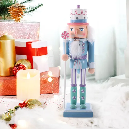 Vista 8 de Adorno de cascanueces de madera azul soldado de Navidad para el festival de Navidad