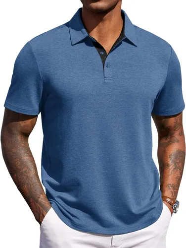 Vista 11 de COOFANDY Camisas polo de manga corta para hombre, estilo casual, de verano, cuello clásico, para golf