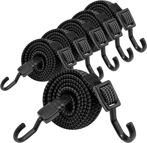 Vista 7 de Cuerdas Elásticas con Ganchos de Alta Resistencia, Cuerdas Elásticas Planas Ajustables con Ganchos de 32 Pulgadas, Correas Elásticas de Goma Negras