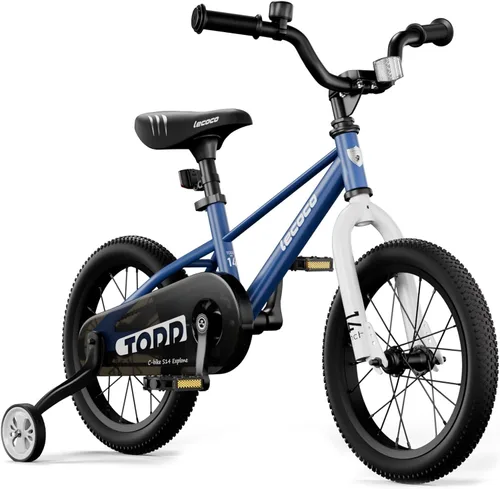 Vista 7 de lecoco Bicicleta infantil para niños y niñas, bicicleta infantil de 14, 16, 18 pulgadas, con ruedas de entrenamiento, frenos de pedal, freno de mano