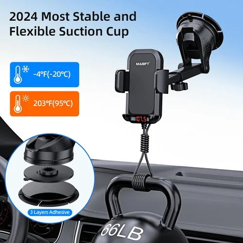 Vista 4 de Adaptador Bluetooth para automóvil 3 en 1, transmisor FM de radio para automóvil, transmisor Bluetooth con soporte para teléfono, carga rápida