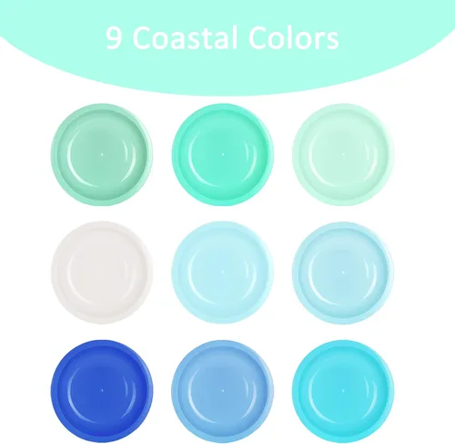 Vista 2 de Youngever Platos de plástico de 7.5 pulgadas, tamaño pequeño para niños, platos para niños, platos para aperitivos, juego de 9 (colores costeros)
