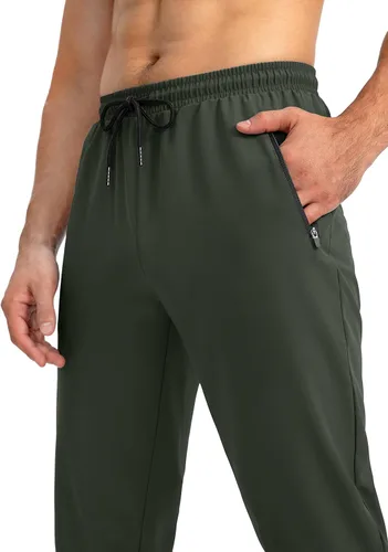 Vista 4 de SANTINY Pantalones deportivos ligeros para hombre, pantalones deportivos para correr, pantalones cónicos para hombre con bolsillos con cremallera