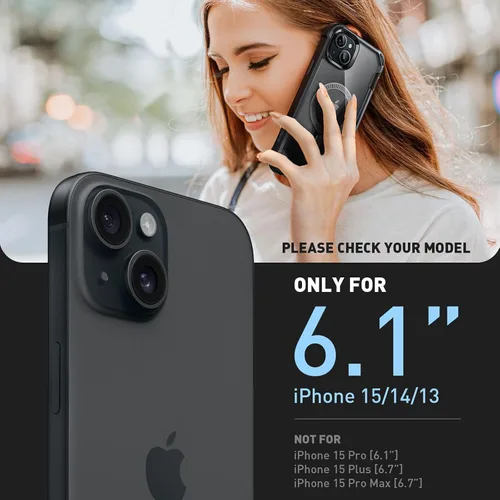 Vista 2 de i-Blason AresMag - Funda protectora transparente para iPhone 15/14/13 de 6.1 pulgadas, compatible con MagSafe, a prueba de golpes, con protector