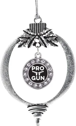 Vista 151 de Inspired Silver - Adorno con dije de cara de carlino - Adornos navideños de círculo de plata con joyas de circonita cúbica