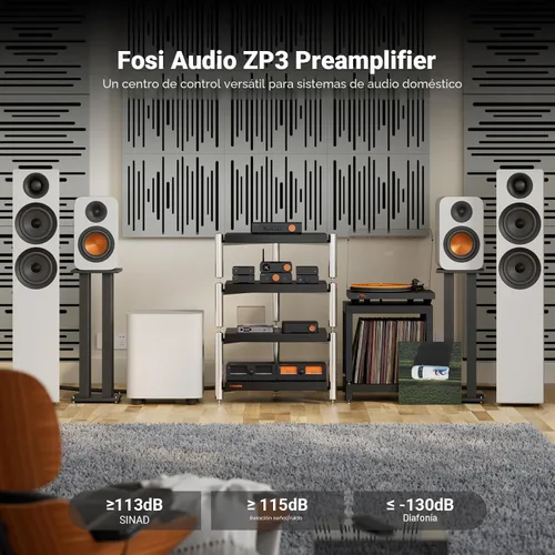Vista 2 de Fosi Audio ZP3 Preamplificador Balanceado para Audio Doméstico, 2 Entradas RCA y 1 XLR, Salidas RCA/XLR y Sub-Out, Preamplificador para Estéreo de 2