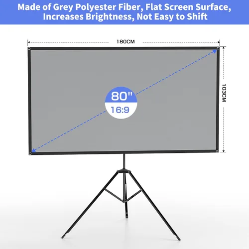 Vista 8 de WASJOYE Pantalla Proiector de 80 pulgadas con soporte, pantalla de proiector portátil HD 16:9 4K, pantalla de proyector interior de 1.2 ganancia