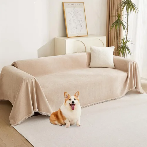 Vista 9 de MYSKY HOME - Funda extragrande para sillón de 1 cojín, lavable, protector de sofá con borlas, para mascotas y niños, 71 x 91 pulgadas, color beige