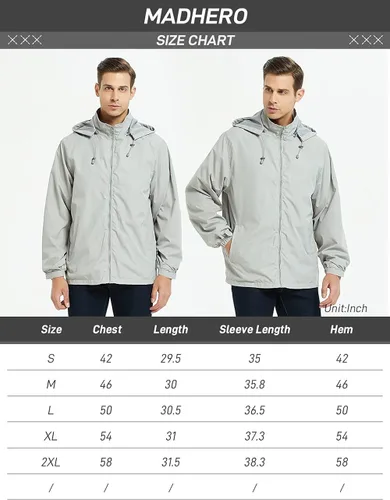 Vista 6 de Chaqueta impermeable rompevientos ligera para hombre con capucha extraíble