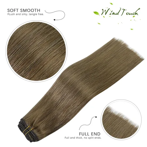 Vista 62 de WindTouch - Extensiones de cabello humano real con clip, color marrón claro a rubio con reflejos #6P613, 22 pulgadas, 4.33 onzas, 7 piezas #6p613