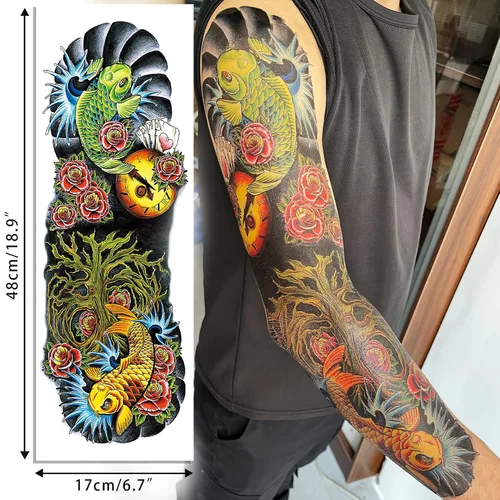 Vista 5 de Aresvns Tatuajes temporales de brazo completo para hombres y mujeres (19 x 7 pulgadas), tatuajes de manga impermeable y de larga duración