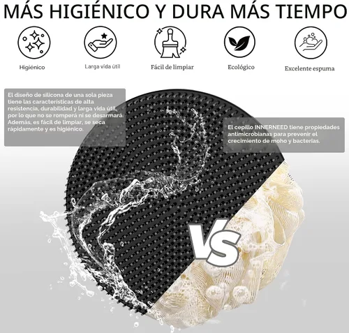 Vista 4 de INNERNEED Cepillo de ducha de silicona suave de grado alimenticio, negro+
