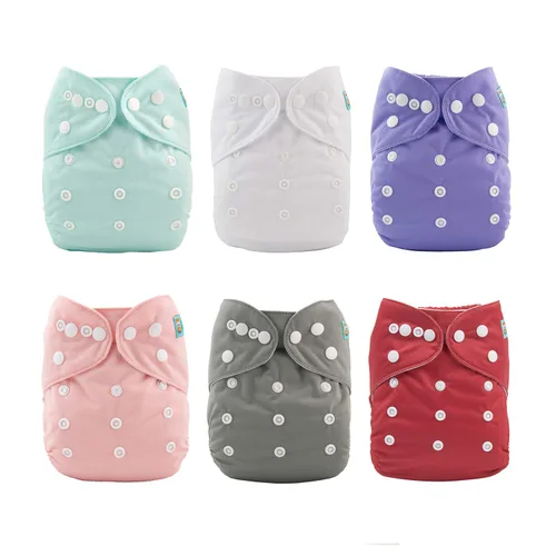 Vista 12 de ALVABABY Pañales de tela para bebé, talla única, ajustable, lavable, reutilizable para bebés y niños, paquete de 6 con 12 inserciones 6BM101