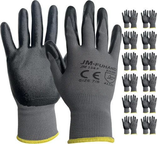 Vista 8 de Guantes de trabajo de seguridad ultrafinos con revestimiento de poliuretano (poliuretano), 12 pares, ideales para trabajos ligeros (gris, pequeño)