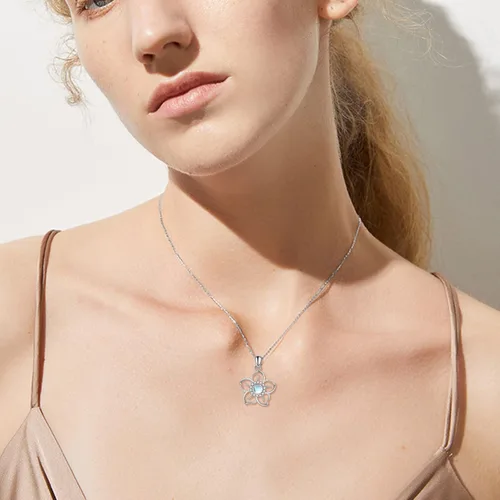 Vista 6 de YFN Flower Moonstone Necklace Sterling Silver Sky Flower Pendant Moonstone Jewelry for Women Teen Girls