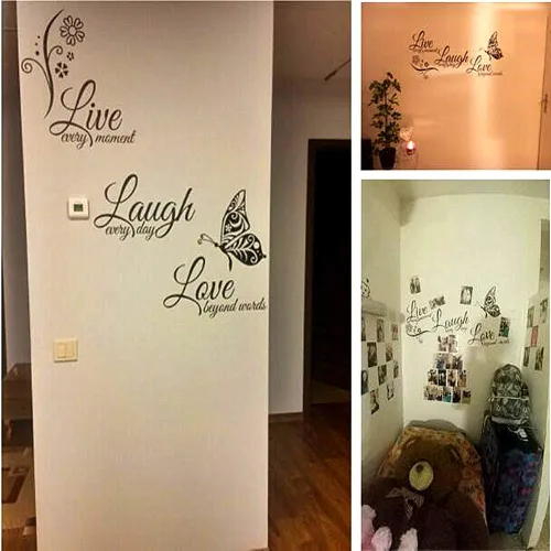 Vista 5 de Live Love Laugh - Juego de 3 calcomanías motivacionales para pared, calcomanías de pared inspiradoras para la familia (18 x 39 pulgadas, negro)
