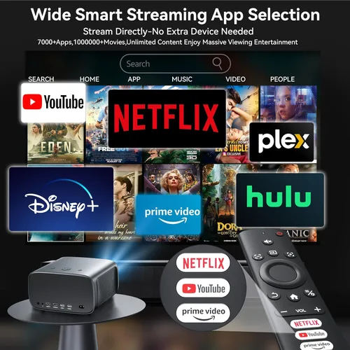 Vista 2 de 【Compatible con 1200 ANSI/4K/licencia de Netflix】Proyector inteligente con WiFi y Bluetooth, cine en casa con enfoque automático AI y Keystone