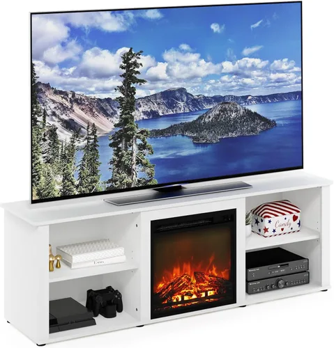 Vista 26 de Furinno Jensen Soporte de Centro de Entretenimiento con Chimenea para TV de hasta 55 Pulgadas, Americano, Eléctrico con Cable, Ajustable