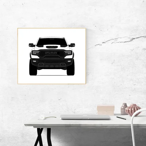 Vista 3 de Color personalizable: póster Custom Car Posters hecho a mano compatible con Ram 1500 TRX (2021-presente) 5ª generación, decoración artística