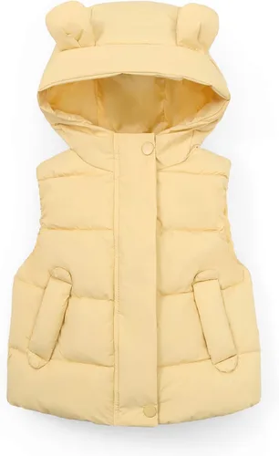 Vista 2 de Chaleco de plumón para bebés y niñas, lindo abrigo de algodón con capucha con orejas de oso para invierno, chaleco cálido para niños